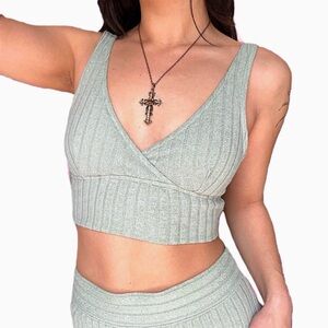 Gilly Hicks Sage Green Ribbed Wrap Bra Top S | Matching Set Piece